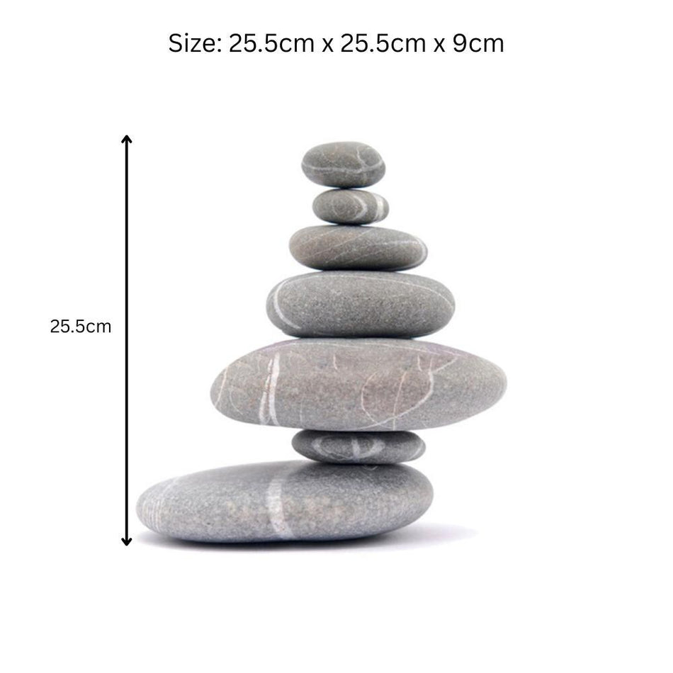 Resin 7 Stone Cairn Sculpture – 25.5cm x 25.5cm x 9cm | Zen Garden Rock Stack for Outdoor & Indoor Décor