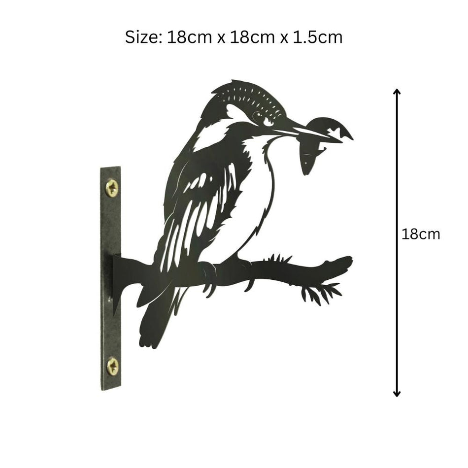 Metal Kingfisher Tree Silhouette – 18cm x 28cm | Rustic Outdoor & Indoor Wall Art for Garden, Fence, or Home Décor
