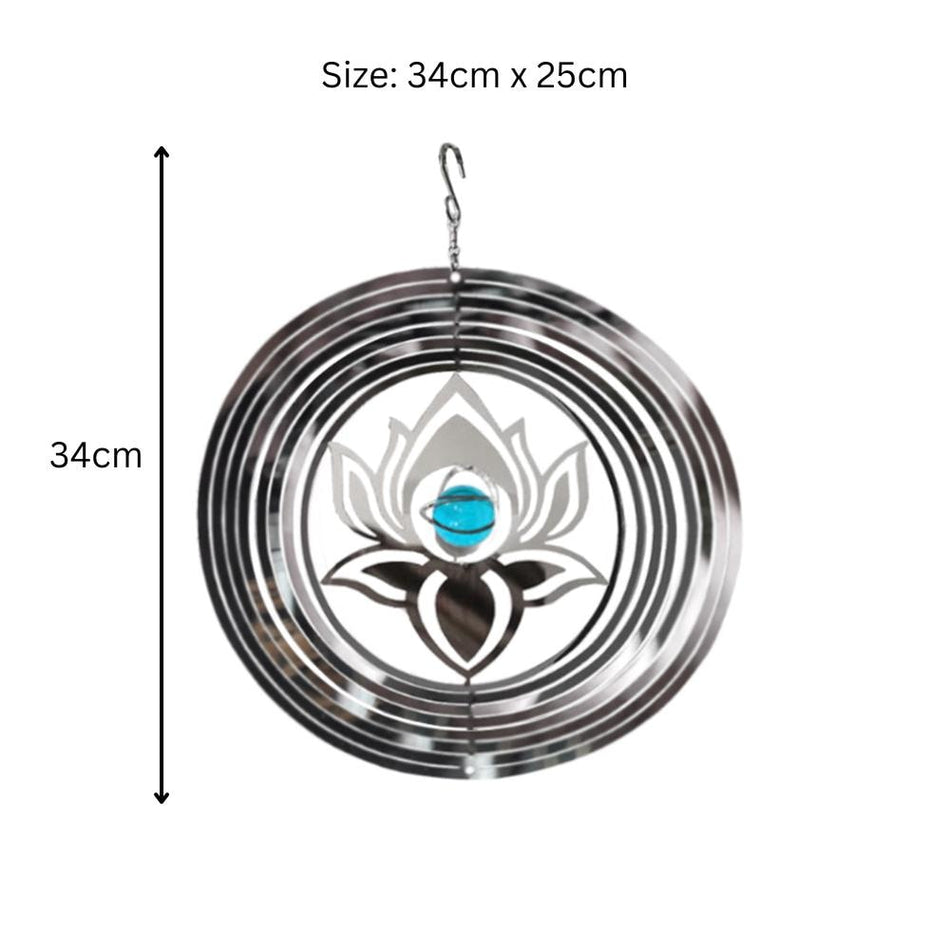 Serenity Stainless Steel Hanging Wind Spinner – 34cm x 25cm | 3D Metal Kinetic Garden Ornament & Outdoor Wind Sculpture
