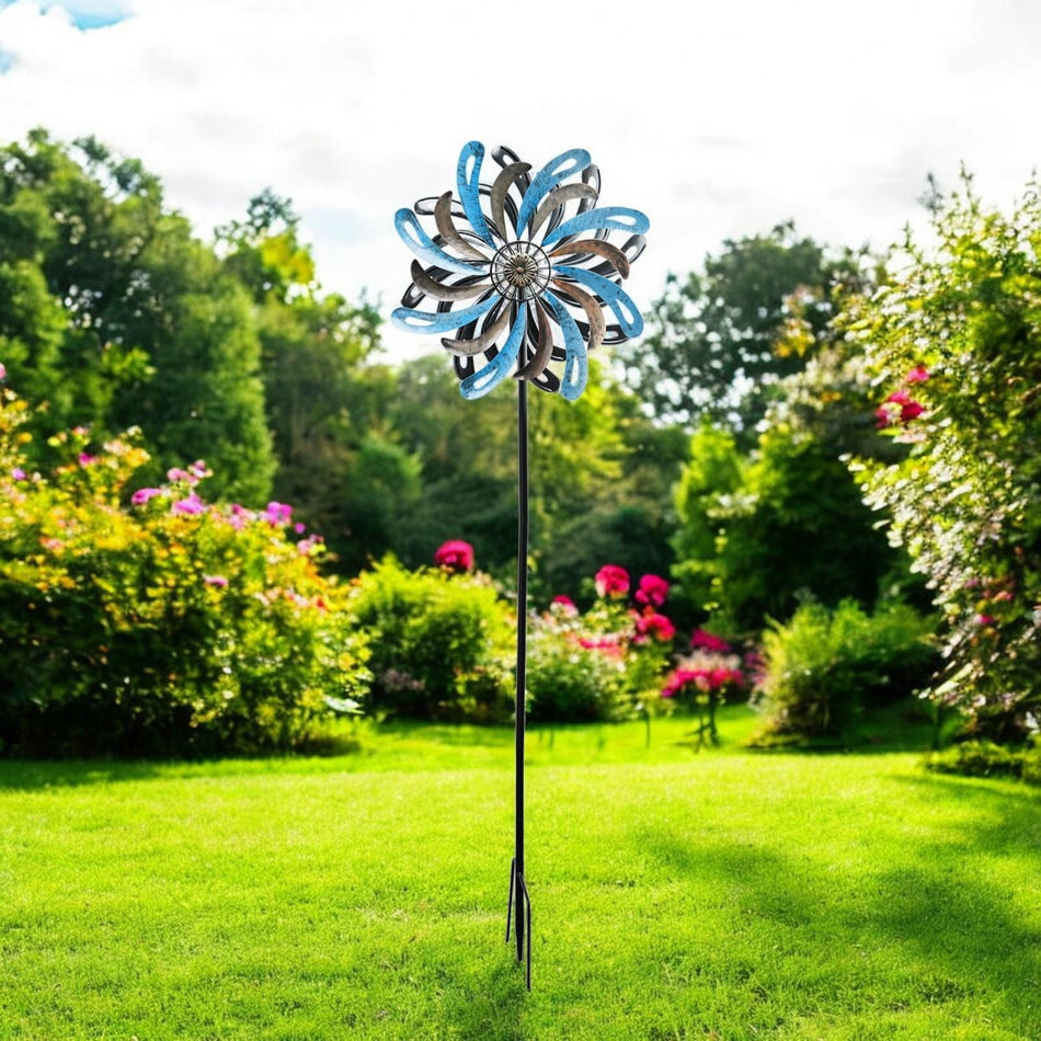 Small Ocean Wave Vortex Wind Spinner Stake – 120 x 36 x 15 CM | Metal Kinetic Garden Wind Sculpture | Outdoor Yard Art & Decorative Spinner