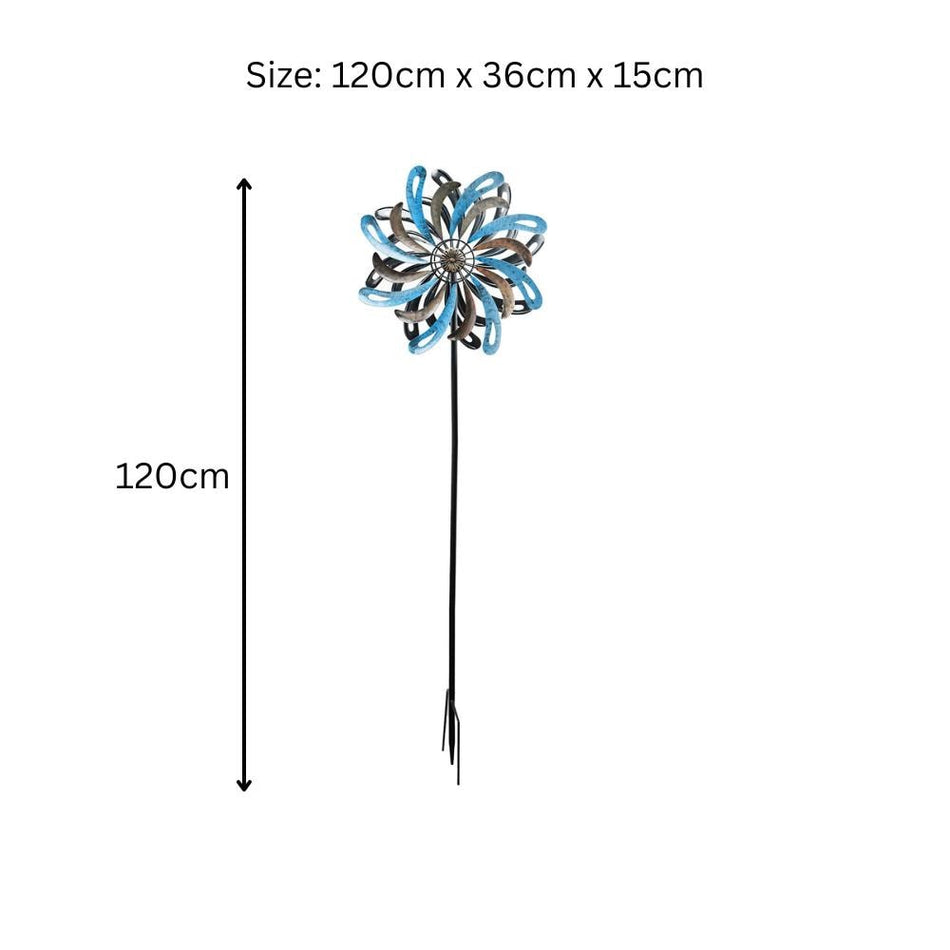Small Ocean Wave Vortex Wind Spinner Stake – 120 x 36 x 15 CM | Metal Kinetic Garden Wind Sculpture | Outdoor Yard Art & Decorative Spinner