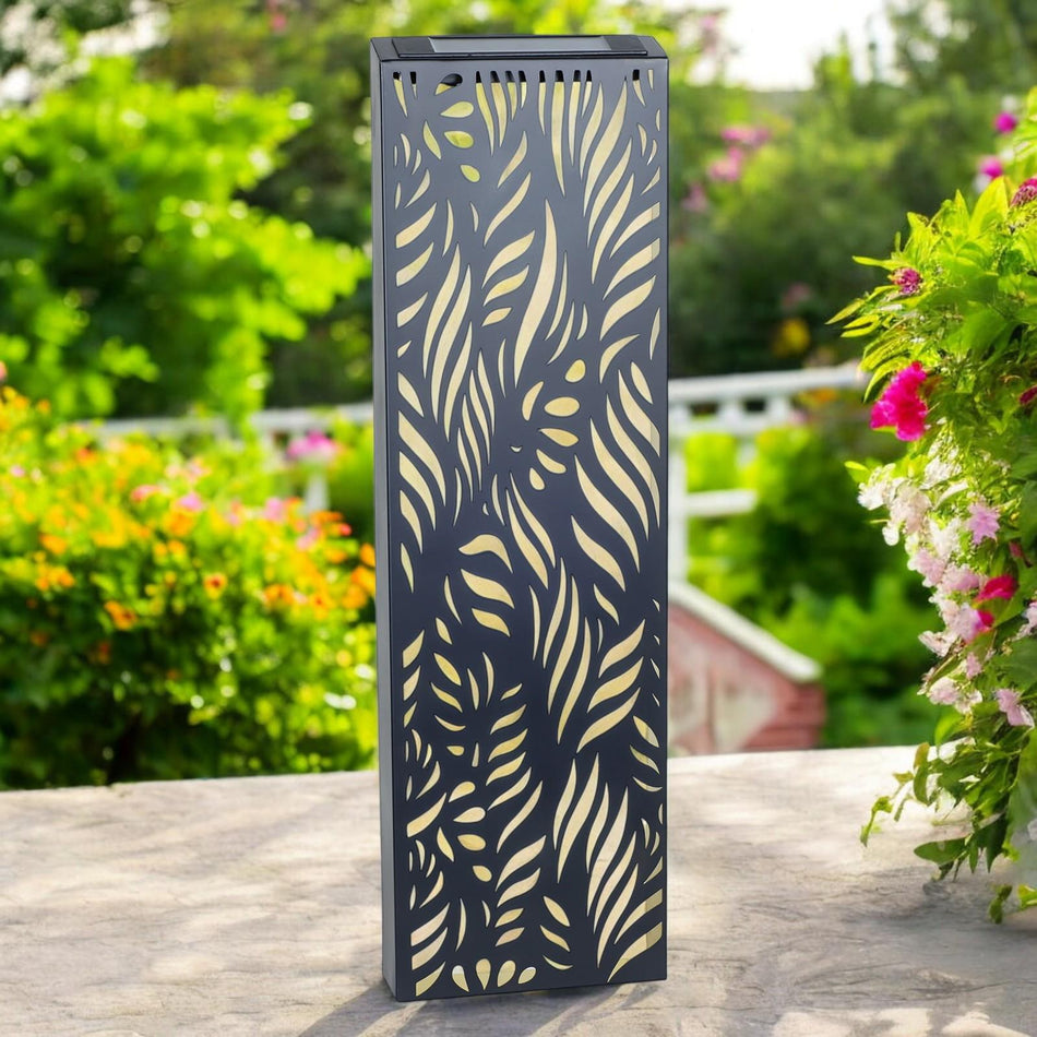 Solar Wall Panel – 60 x 20 x 5 CM | Elegant Solar-Powered Outdoor Wall Art | Weatherproof Metal Garden Decor with Soft LED Glow