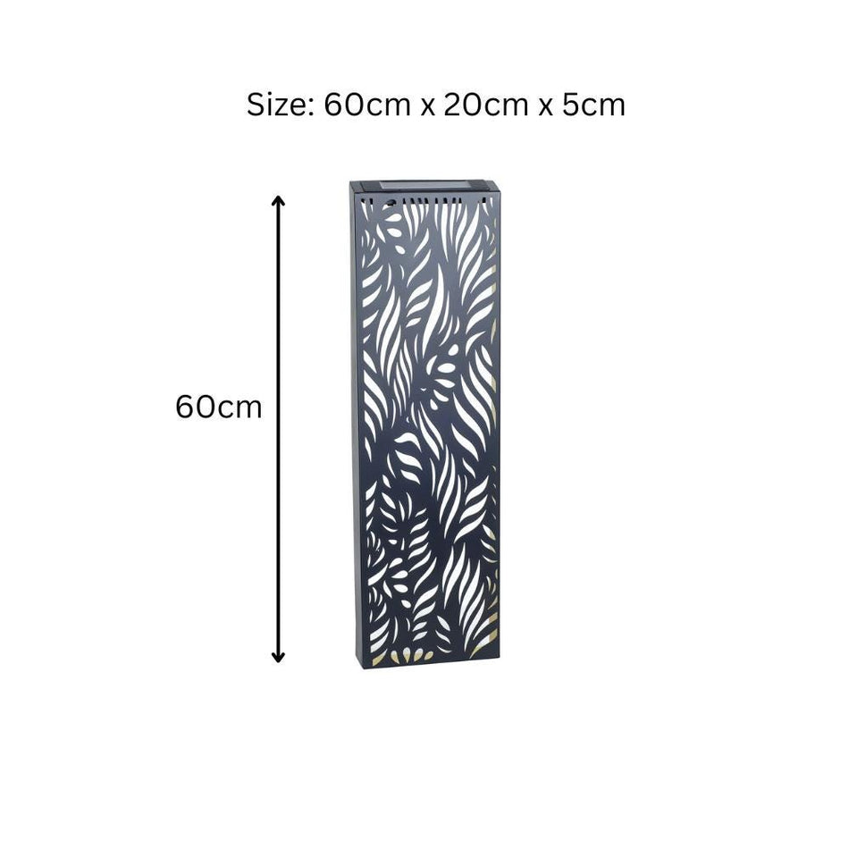 Solar Wall Panel – 60 x 20 x 5 CM | Elegant Solar-Powered Outdoor Wall Art | Weatherproof Metal Garden Decor with Soft LED Glow