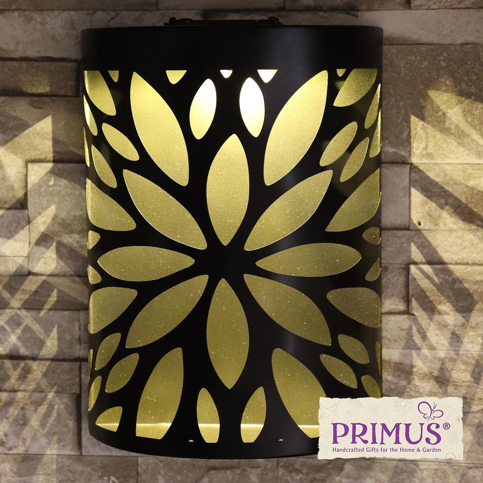 Small Metal Curved Abstract Flower Solar Wall Panel – 25.5 x 19 x 5.5 CM | Solar-Powered Outdoor Wall Art | LED Metal Garden Panel for Patio