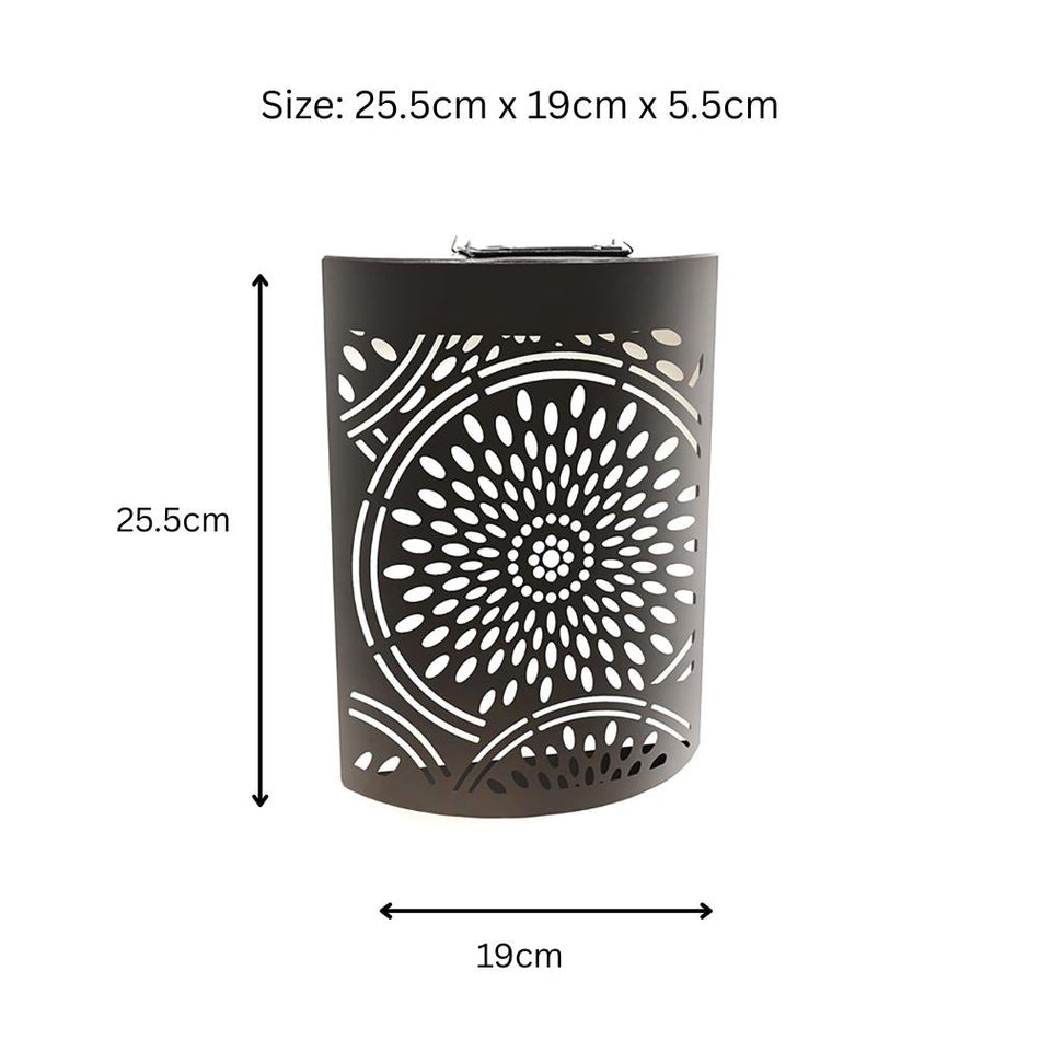 Small Metal Curved Moroccan Solar Wall Panel – 25.5 x 19 x 5.5 CM | Solar-Powered Outdoor Wall Art | Weatherproof Garden Panel for Patio