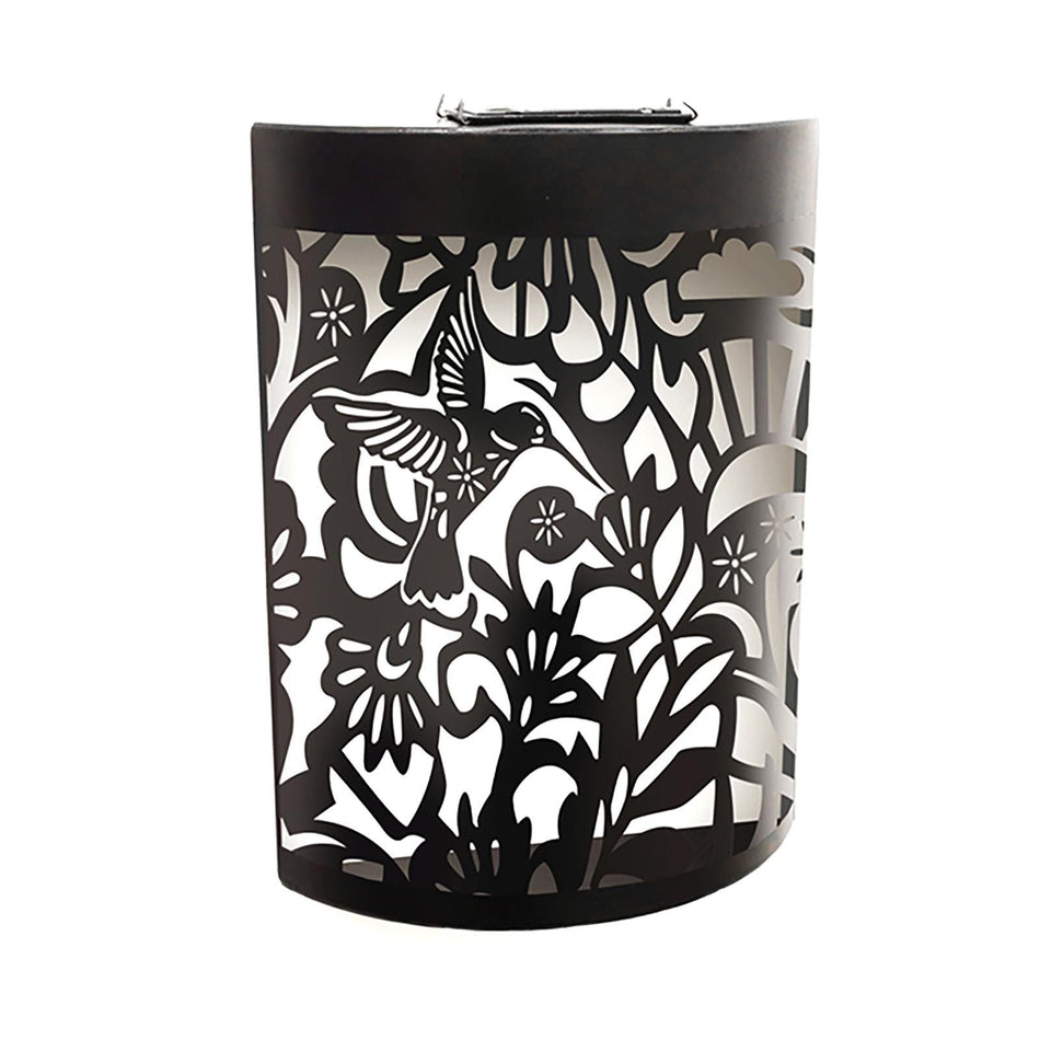 Small Metal Curved Hummingbird Solar Wall Panel – 25.5 x 19 x 5.5 CM | Solar-Powered LED Garden Wall Art | Weatherproof Metal Outdoor Décor