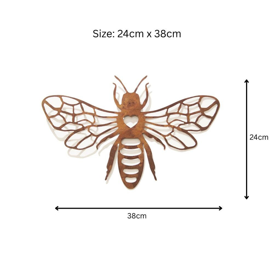Rusted Metal Honey Bee Silhouette Wall Art – 24 x 38 CM | Rustic Bee Wall Hanging for Indoor & Outdoor