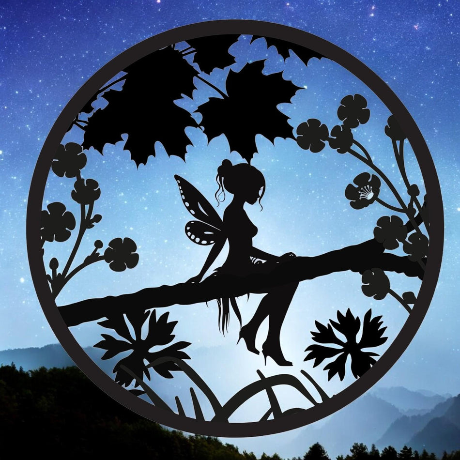 Fairy Silhouette Solar Backlit Wall Art – 50 x 50 CM | Solar-Powered Metal LED Wall Décor for Indoor & Outdoor |  Garden Art