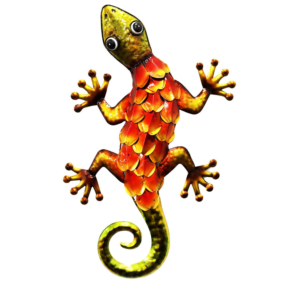 Metallic Orange Gecko Wall Art – 39 x 18 x 3.2 CM | Hand-Painted Metal Lizard