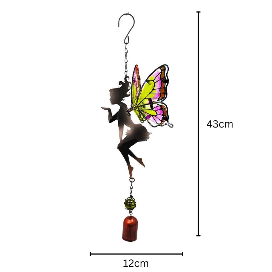 Pink/Yellow Hanging Fairy Bell Chime - Soothing Fairy Bell with Delicate Chimes & Vibrant Design – Weather-Resistant Metal Hanging Ornament