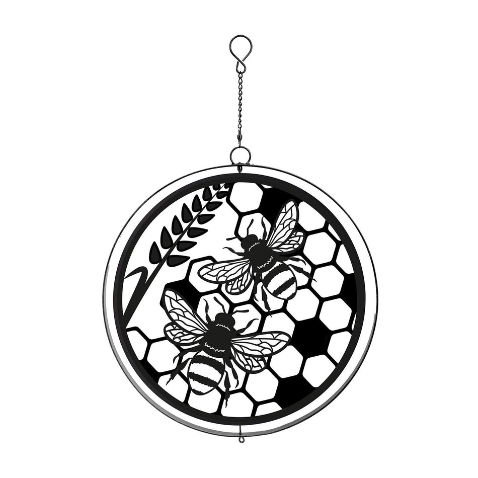 Enchanting Black Metal Honey Bee Spinner Hanging Silhouette Garden Decoration for Outdoor Spaces