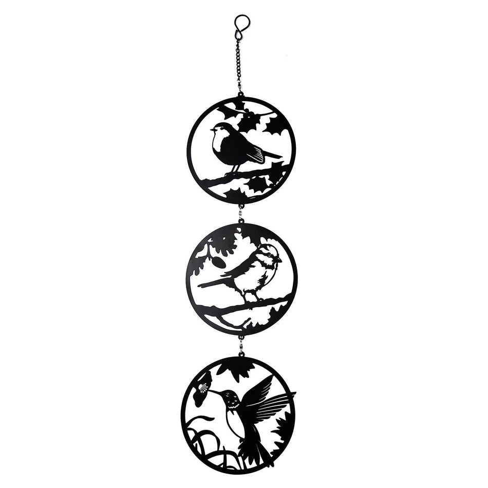 Black Bird Silhouette Hanging Spinner Trio - Metal Art for Elegant Outdoor Garden Décor - Charming Spinners for Serenity  Delight