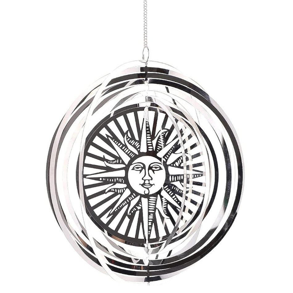 Sun Wind Spinner - Stainless Steel Hanging Garden Décor, Outdoor Metal Art, Solar-Themed Yard Ornament, Kinetic Spinner, Unique Gift