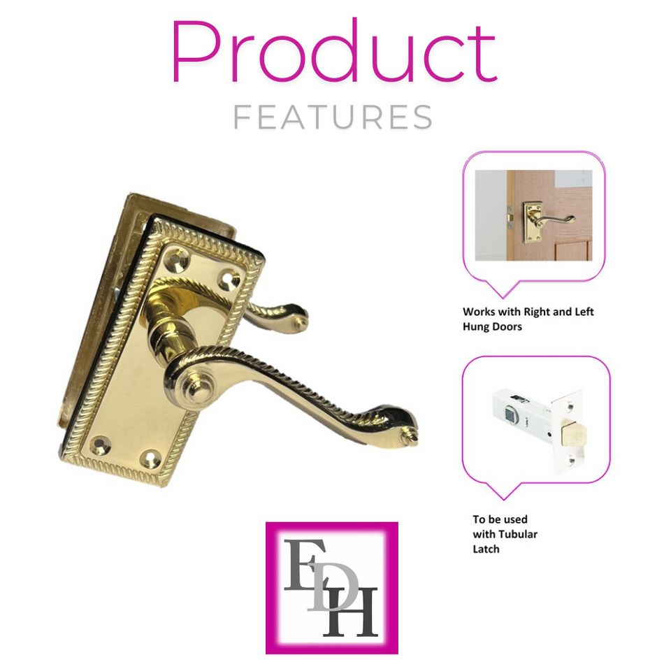 Georgian Style Scroll Brass Finish Door Handles,Internal Door handles,Tubular.