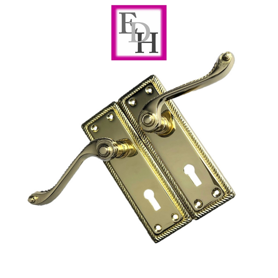 Georgian Style Scroll Brass Finish Door Handles, Internal Door handles 4 Sets.