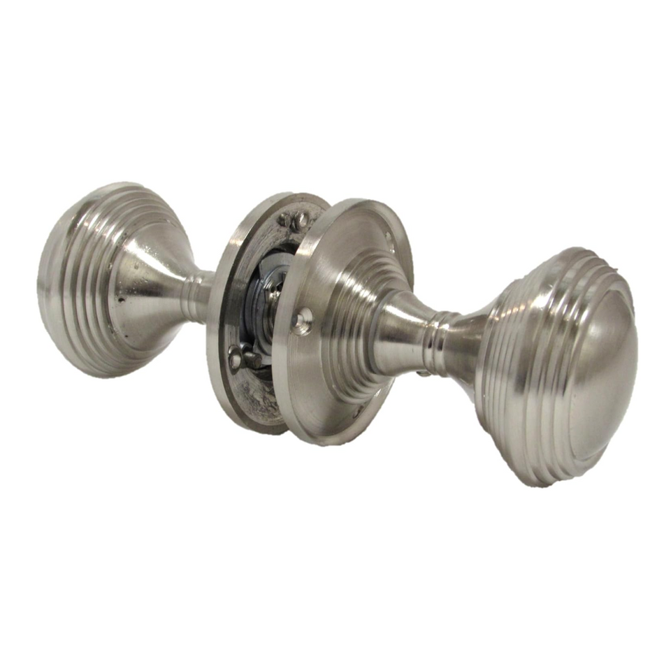 Door Knob Satin Queen Anne Reeded Door Handles LARGE ROSE PLATE