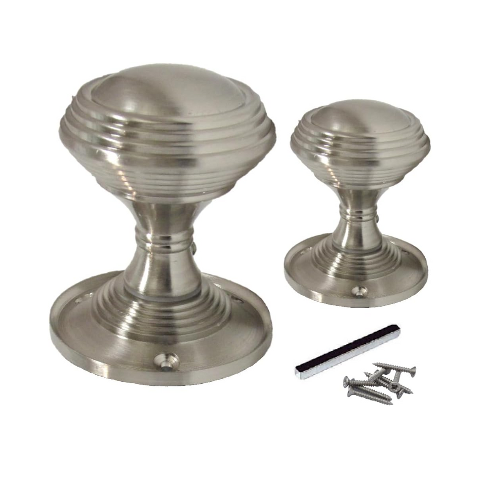 Door Knob Satin Queen Anne Reeded Door Handles LARGE ROSE PLATE