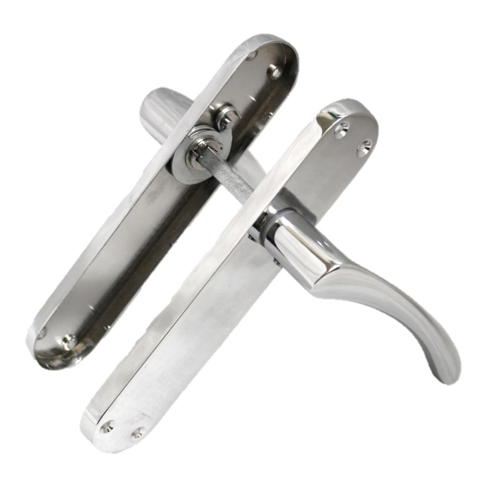 Polished Chrome Twist Door Handle, Interior Latch Lever on Long Back Plate