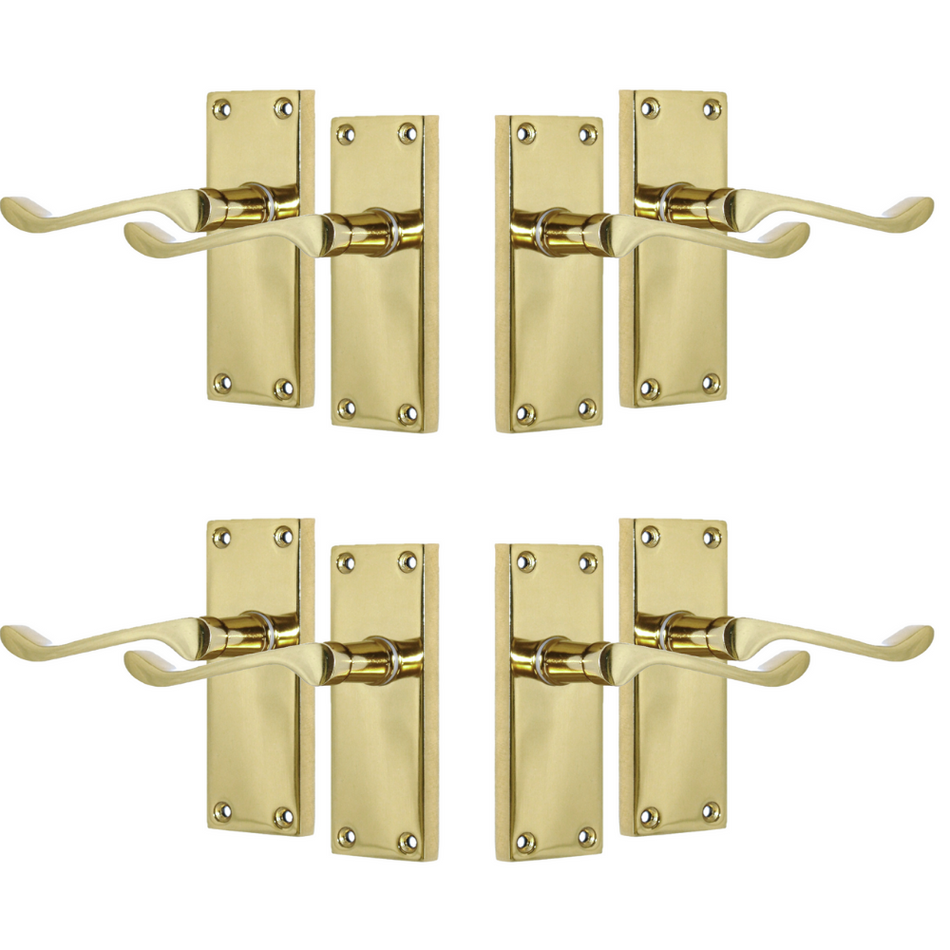 Door Handles Brass Plated  Victorian Scroll lever Latch Modern Handles + Latch