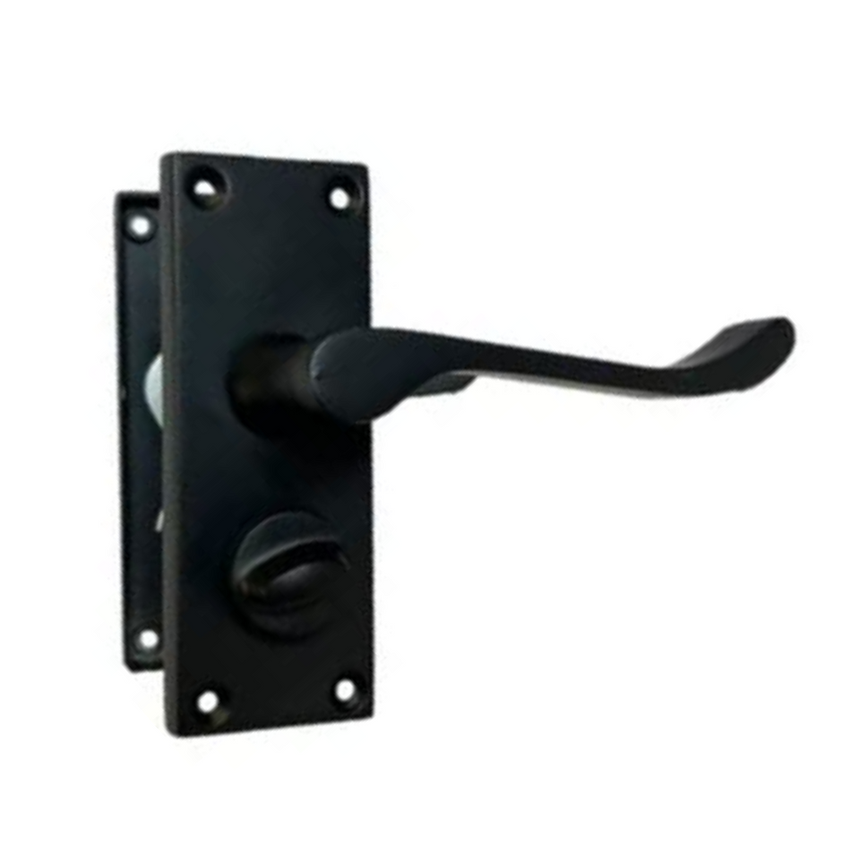 Victorian Scroll Matt Black Bathroom Privacy Lock Door Handles 1 Pair