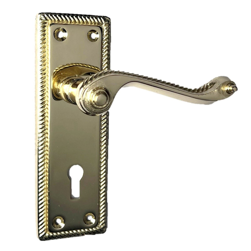 Georgian Style Scroll Brass Finish Door Handles, Internal Door Handles