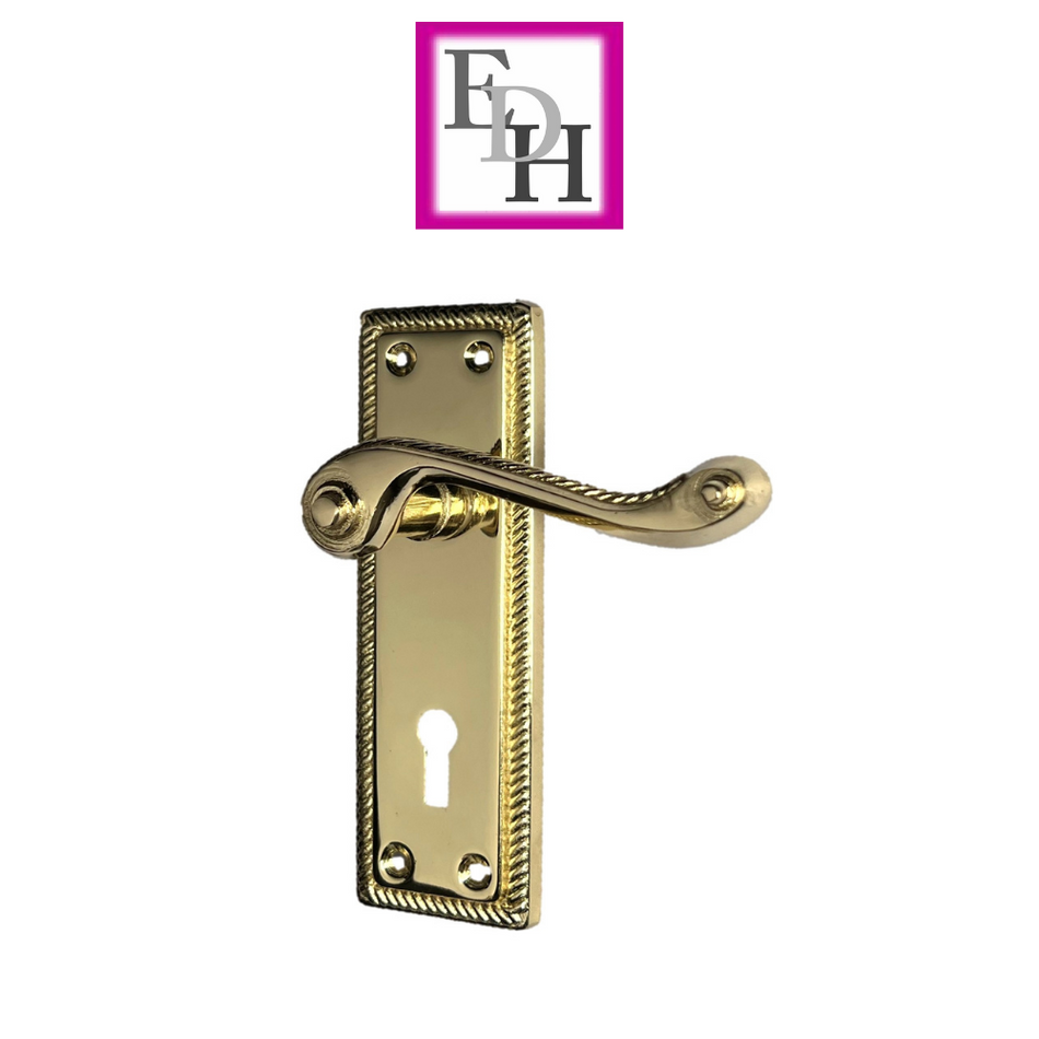 Georgian Style Scroll Brass Finish Door Handles, Internal Door Handles