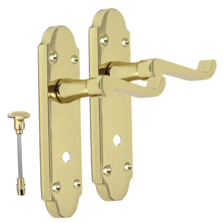 Brass Finish Epsom Victorian Scroll on Shaped Back Plate Lock Door Handle 2 Pair