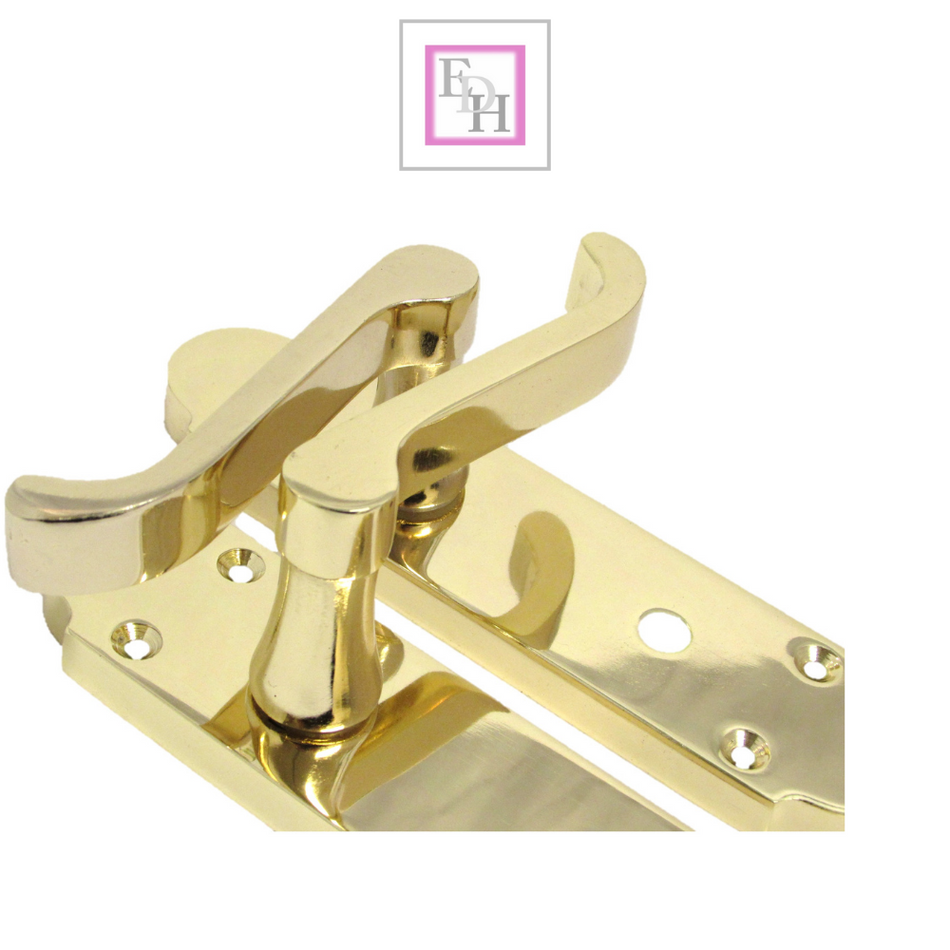 Brass Finish Epsom Victorian Scroll on Shaped Back Plate Lock Door Handle