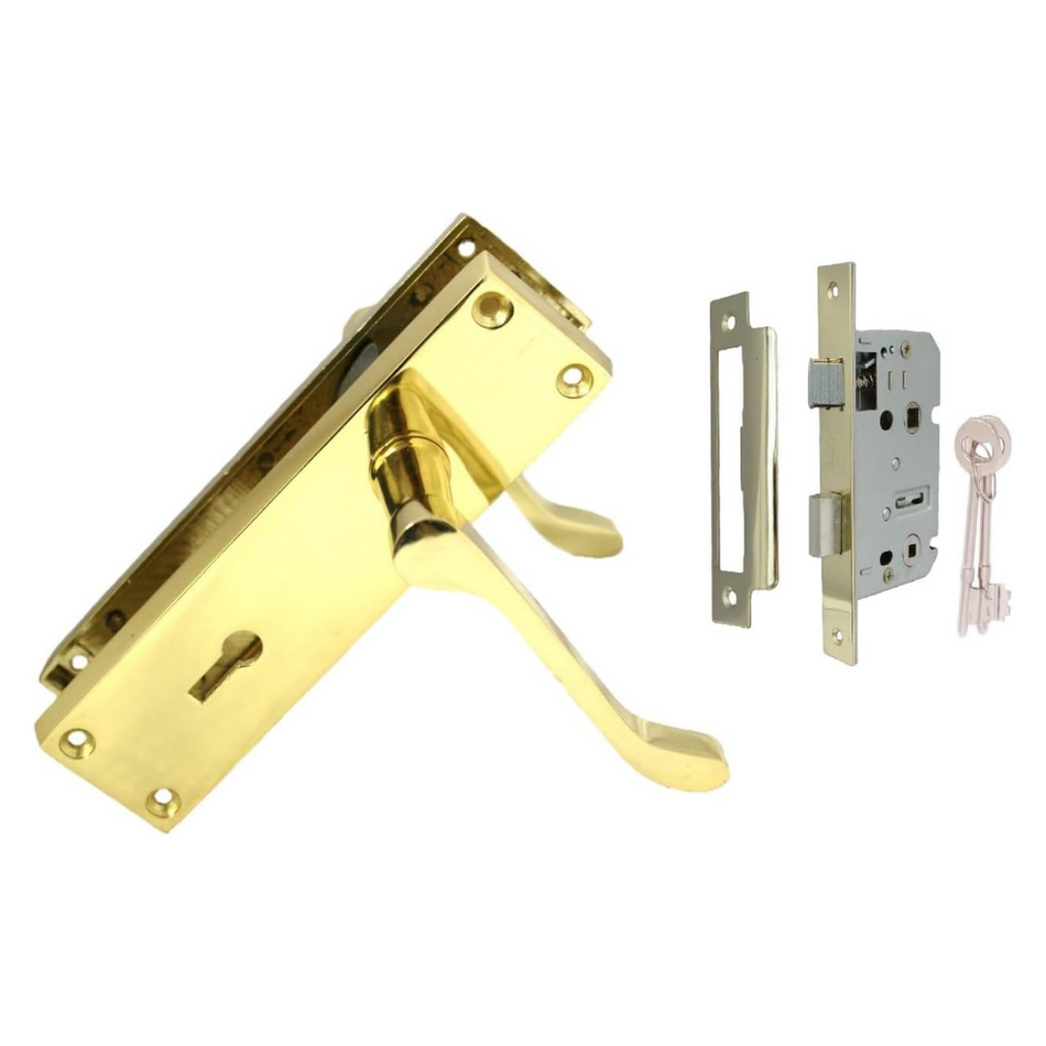 Lock Door Handles Modern Brass Victorian Scroll  Door Handle +3 Lever Sash Lock2