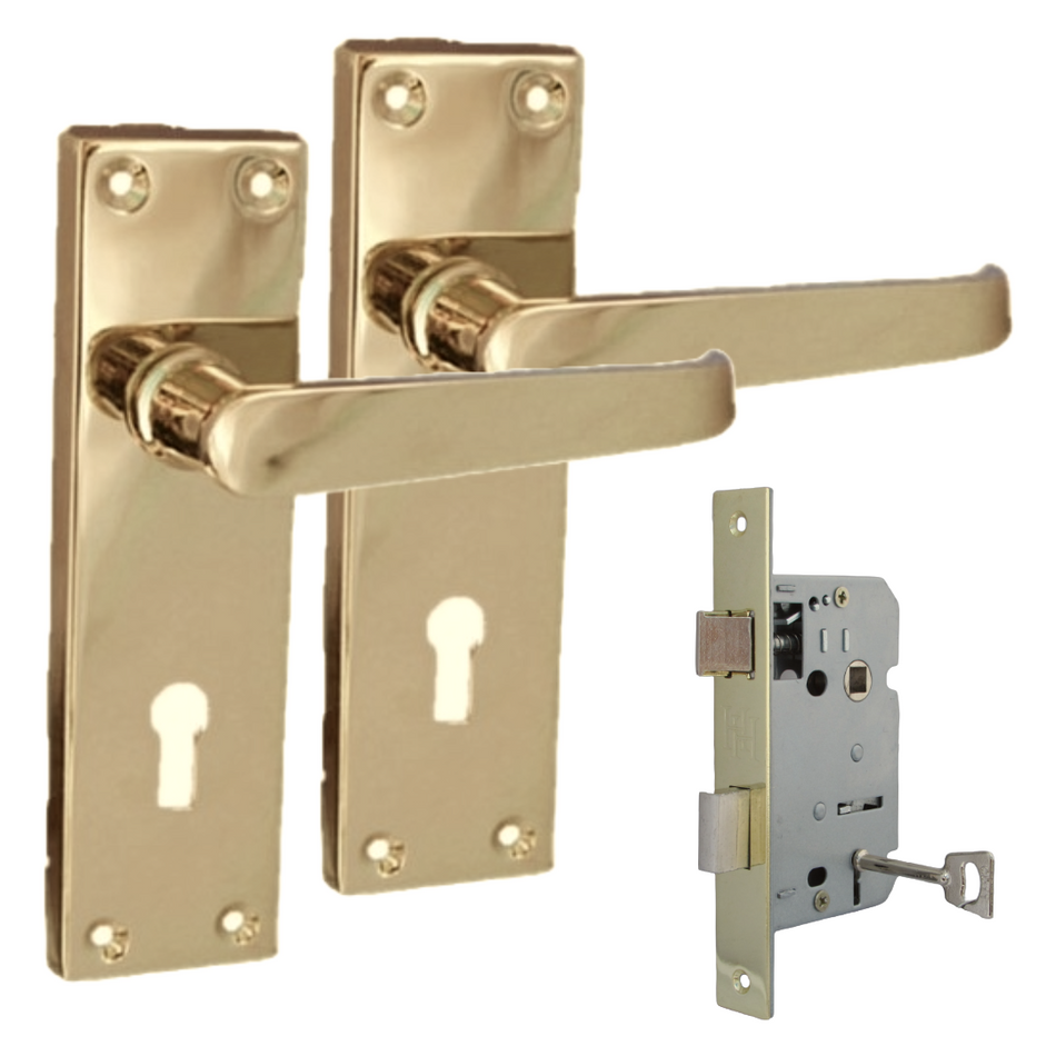 Brass Door Handles Interior Door Lock Handles - Victorian Straight Lock Handles