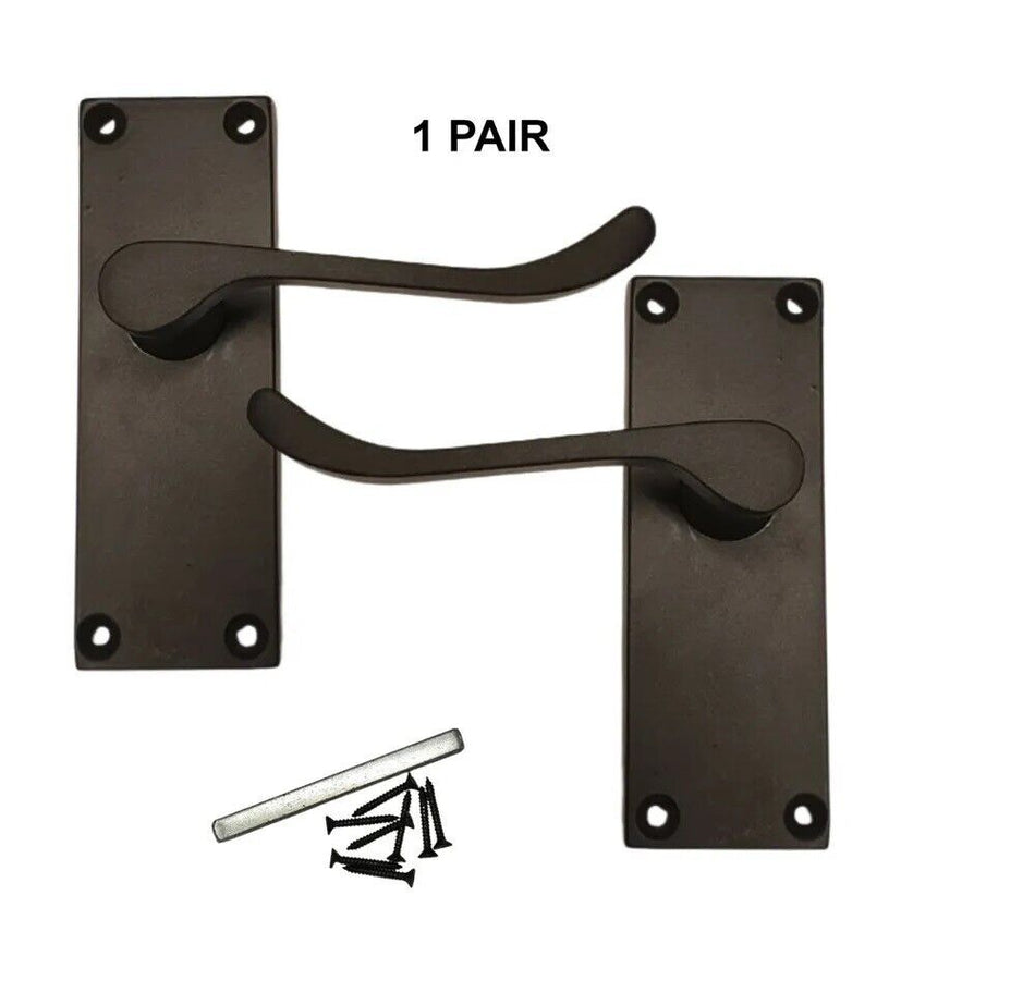 Matt Black Victorian Scroll Door Handles on Backplate – 118mm x 42mm 4 Pairs