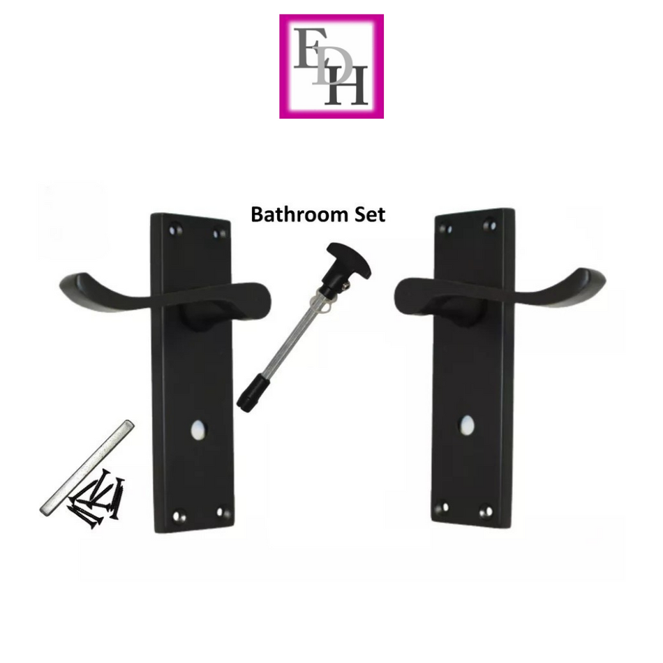 Victorian Black Bathroom Door Handle Set - 1 Pair