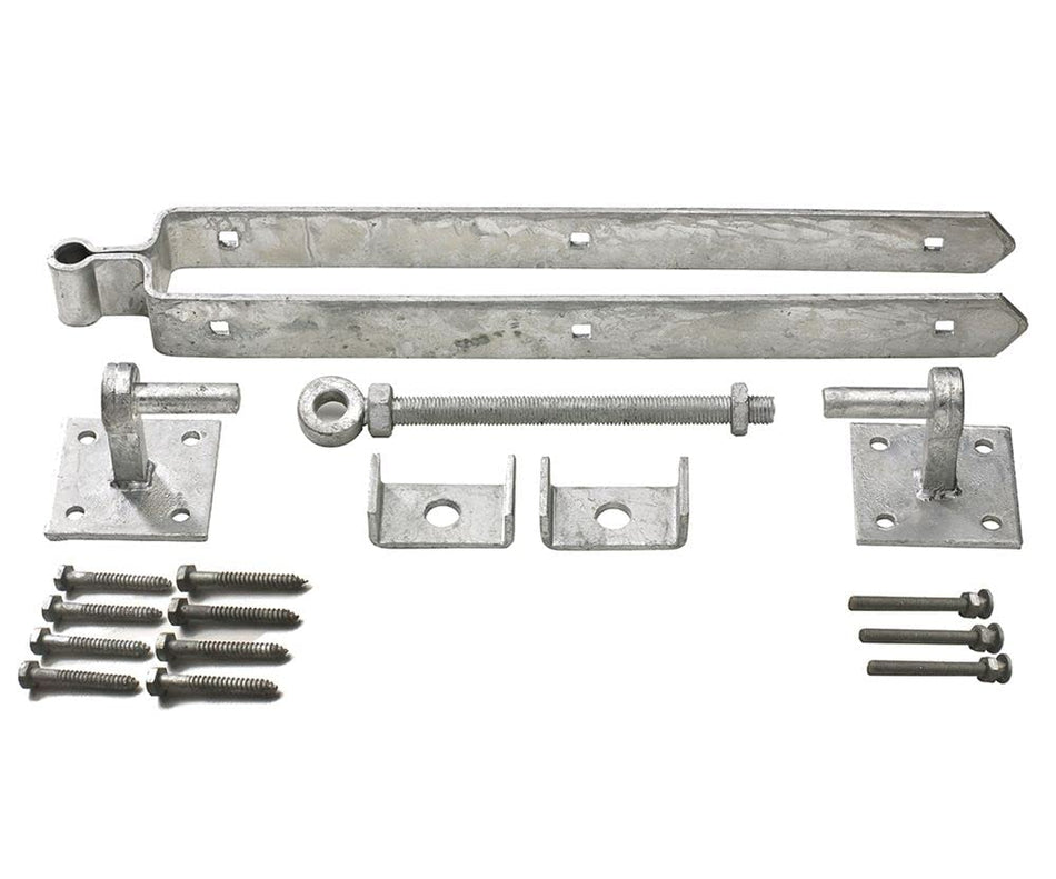 EDH Heavy Duty Adjustable Gate Hinge Set – 600mm Field Gate Hinges with 100mm Hook on Plates – Galvanised
