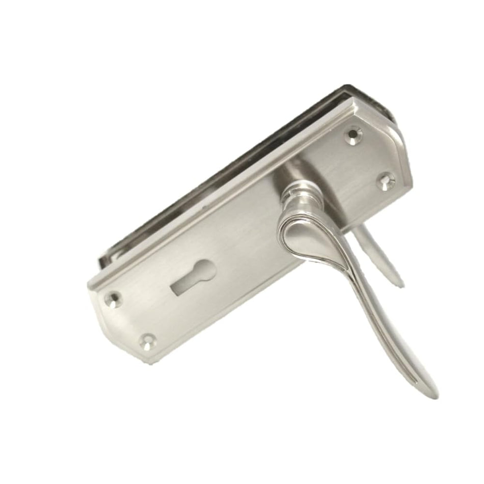 Premium Satin Nickel Internal Lock Door Handles with Long Back Plate and 3 Lever Mortise Sash Lock - Stellar Design, (6 Pair of Lock Handles + 3 Lever SASH Lock)