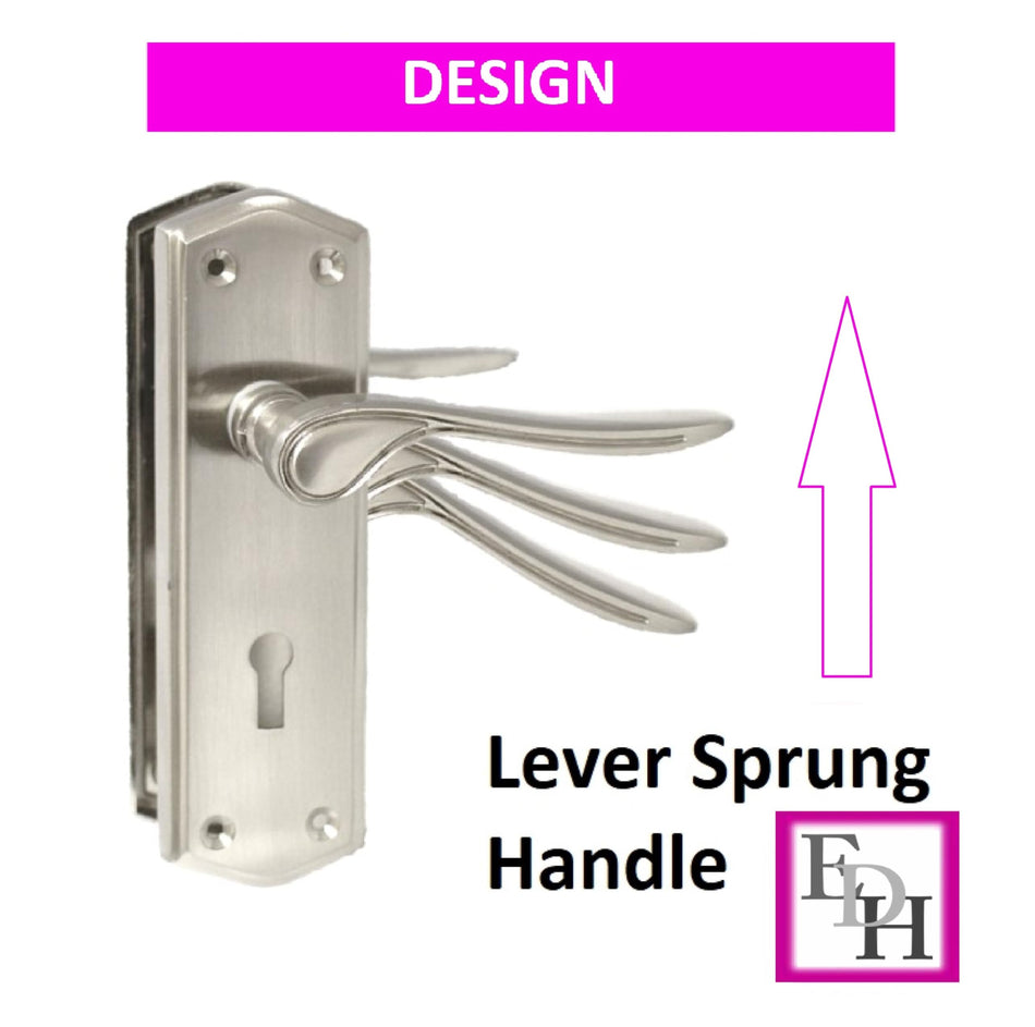 Premium Satin Nickel Internal Lock Door Handles with Long Back Plate and 3 Lever Mortise Sash Lock - Stellar Design, 6 Pairs of Lock Handles
