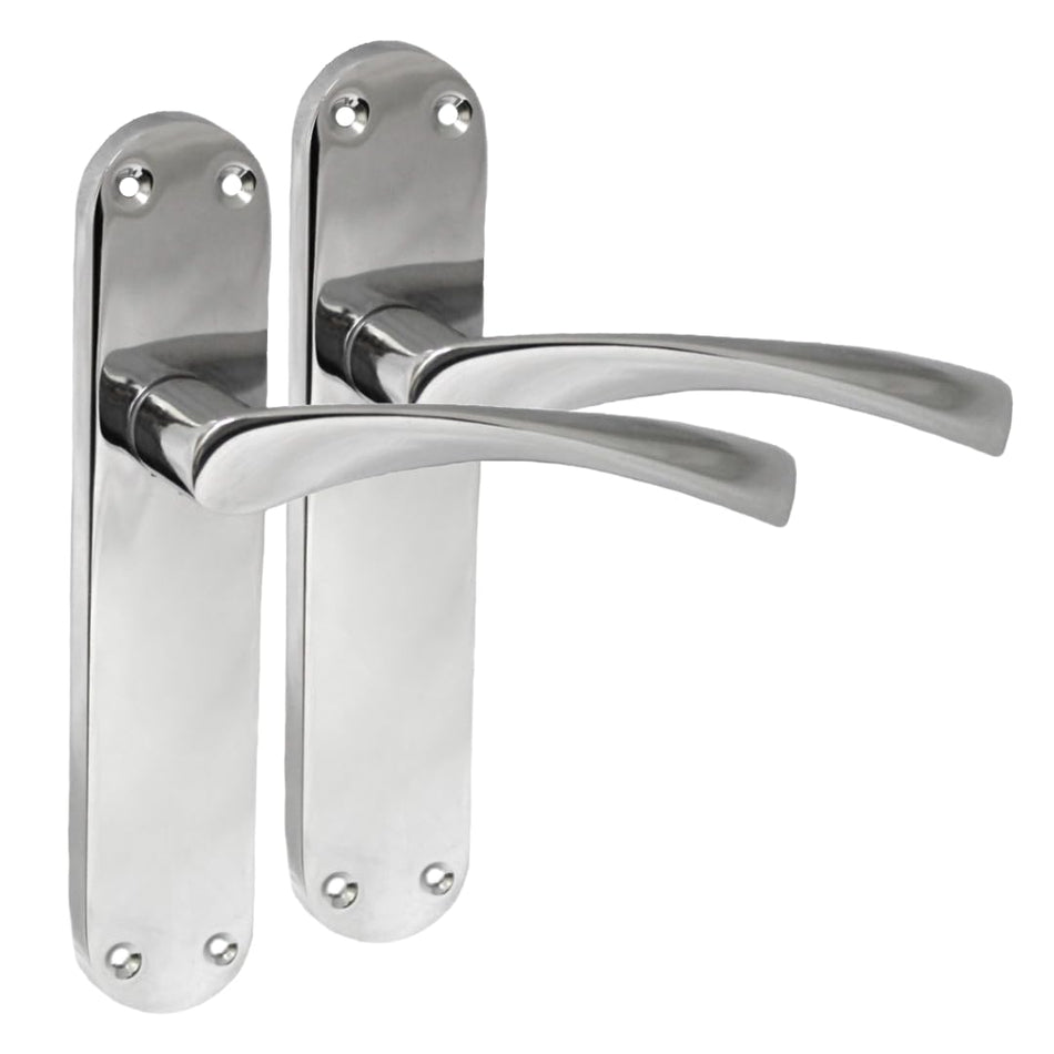 Epsom Door Handle Internal Polished Chrome Twist Door Handle Set, Interior Latch Lever on Long Back Plate, Door Handle Latch, Privacy Lockable Handle for Bathroom, Bedroom, Front Door 4 Pairs