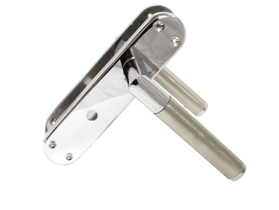 Haven Heritage Door Handles Lever Bath Satin Nickel & Chrome Dual Finish Mitred 1x Pair