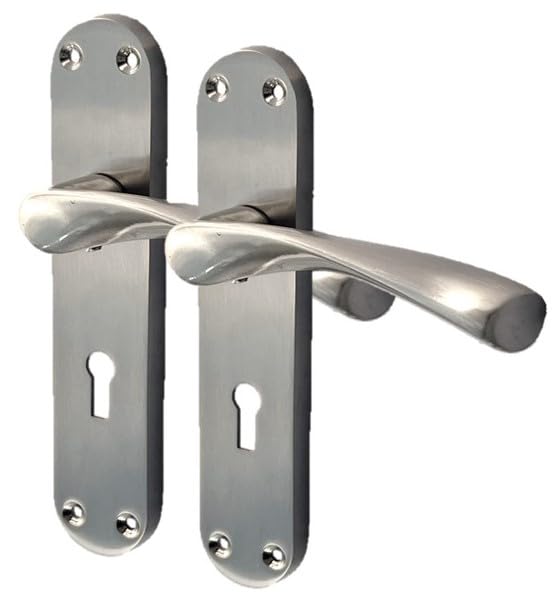 Epsom Door Handle Internal Satin Nickel Twist Door Handle Set, Interior Lock Lever on Long Back Plate,  Privacy Lockable Handle for Bathroom, Bedroom, Front Door