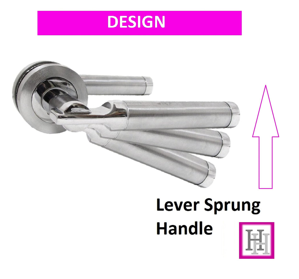 Haven Heritage Door Handles Lever on Round Rose, Duel Satin Nickel/Polished Chrome Electra 1 x Pair