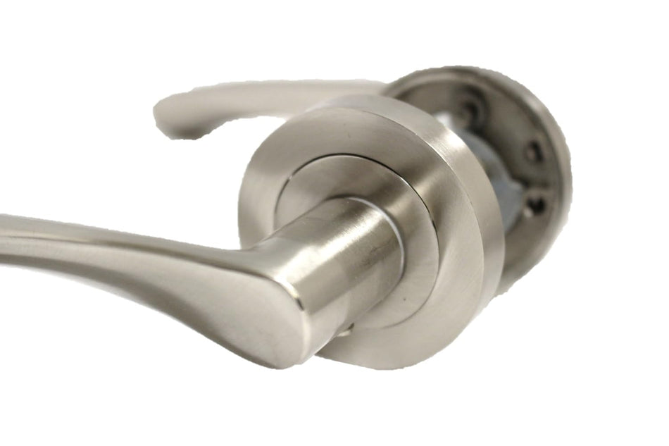 Epsom Door Handle Internal Satin Nickel Twist Door Handle Set, Interior Latch Lever on Rose, Door Latch Satin, Door Handle Latch, Bedroom, Front Door, 6 Pair of Handles + Tubular Latch