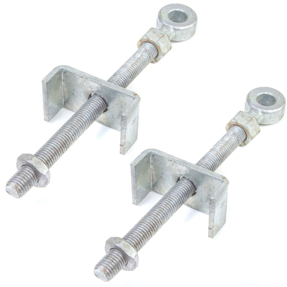 White Hinge 2X 11/295mm Heavy Duty Galvanised Adjustable Bottom Gate Fitting - Field Gate Eyebolt Fixing