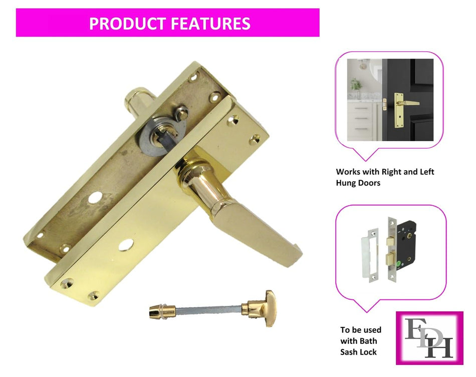 Brass Door Handles Interior Door Handles - Victorian STRAIGHTLock Handles,Brass Plated Door Handles, Back Plate, 150 x 42mm, Door Handles Multipack, Door Handles Set 2