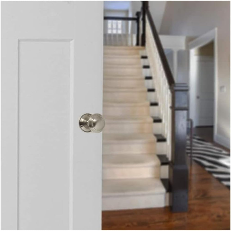 Queen Anne Reeded Mortice Door Knobs, Interior Door Knobs for Home, Round Internal Door Knob with Tubular Latch - Durable Satin Door Knobs (6 Pair of KNOBS + Tubular Latch)