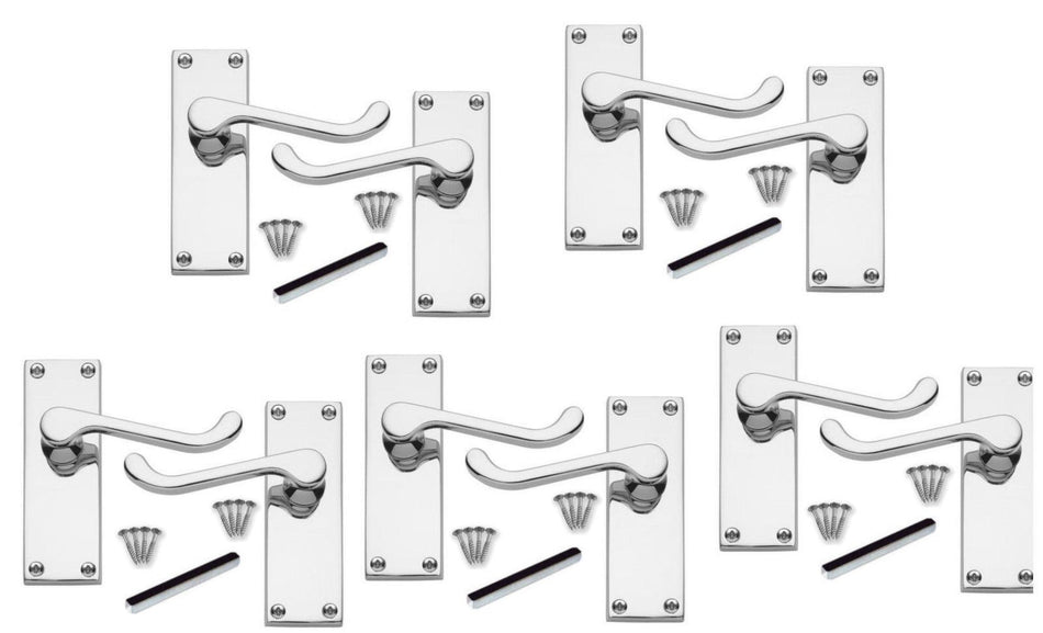 Discount Hardware UK Door Handles Internal Sets - Polished Chrome Door Handle Set for Modern Doors Internal House Design, Internal Door Handles - Victorian Scroll Door Handles 5 Pack - 112mm Long