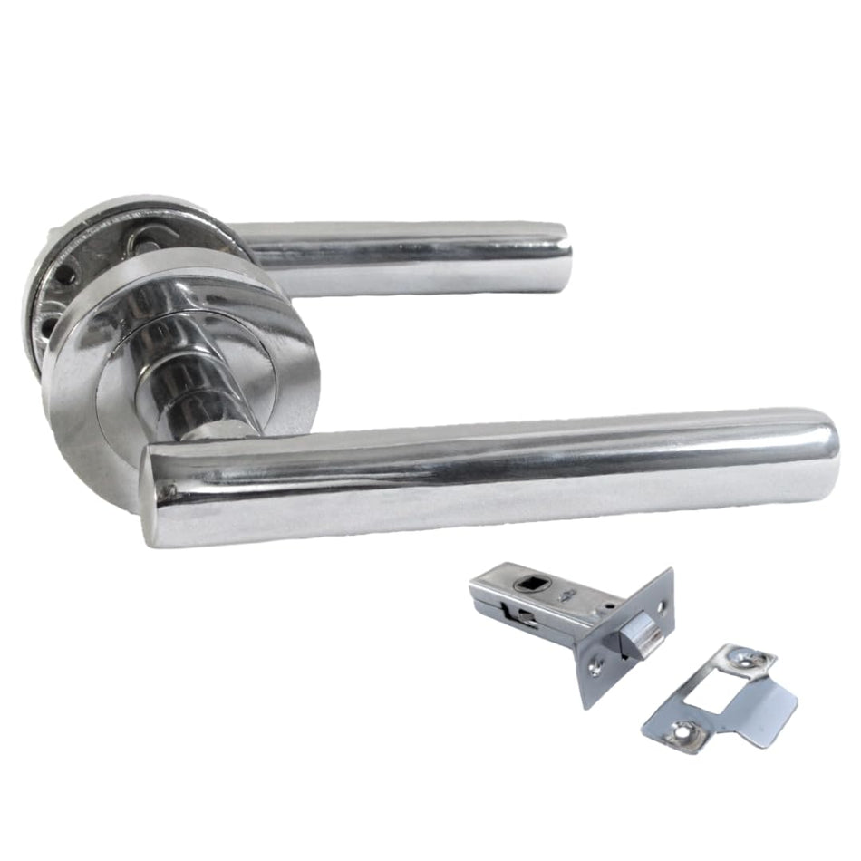 Straight T-Bar Internal Door Handle Set with Tubular Latch – Polished Chrome Finish, Ideal for Home & Office Interior Doors (6Pairs + Latches Included)