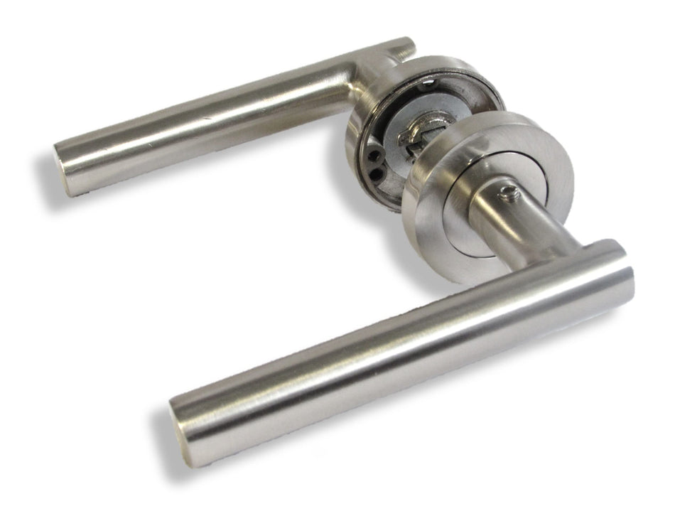 Door Handles Straight T Bar Satin Chrome Internal Latch - Haven Heritage