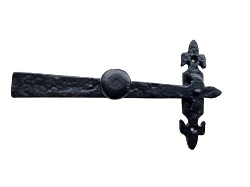 Haven Heritage - Heavy Duty Suffolk Latches for Garden Gate, Suffolk Gate Latch for Wooden Gates - Fleur De LYS Suffolk Latch Antique Black Thumb Latch Cast Iron - Cottage Country Door Gate - 9.5''