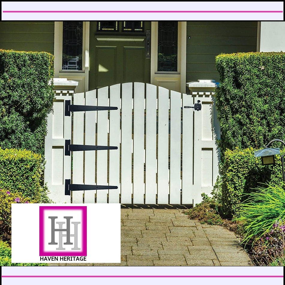 Haven Heritage ® Black Garden Gate Fitting Kit 18" (450mm) Hinges & Gate Latch for Wooden Gates, Ideal for Hanging Wooden Garden Gates, Weather Resistant for Using Gate Outdoor.