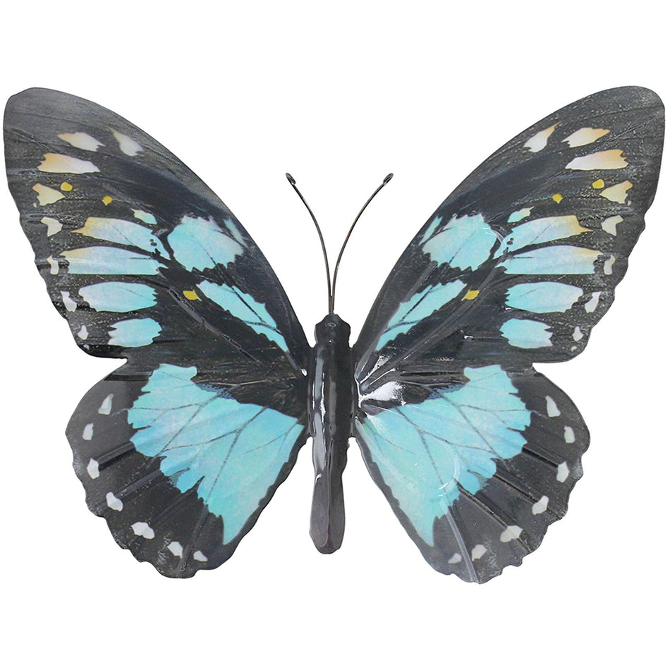 Primus Large Metal Butterfly Light Blue and Black Outdoor Garden Home Decoration Wall Art