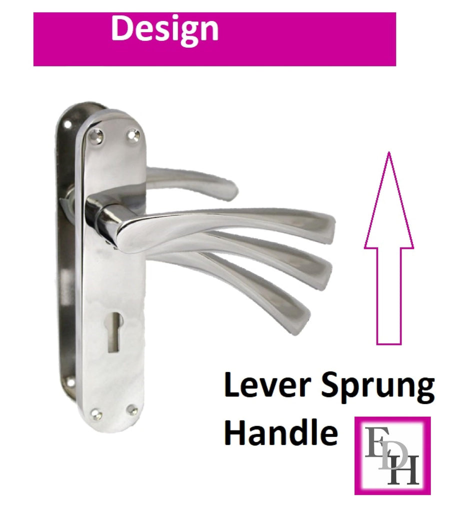 Epsom Door Handle Internal Polished Chrome Twist Door Handle Set and 3 Lever sash Lock, Interior Lock Lever on Long Back Plate, Privacy Lockable Handle for Bathroom, Bedroom, Front Door.